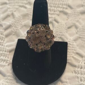 Fossil burst ring brown stones with copper Sz 7
